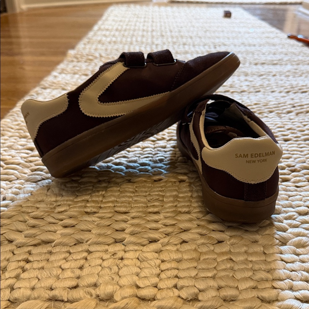 NWOB Sam Edelman Dark Brown and Cream Sneakers - Picture 2 of 5